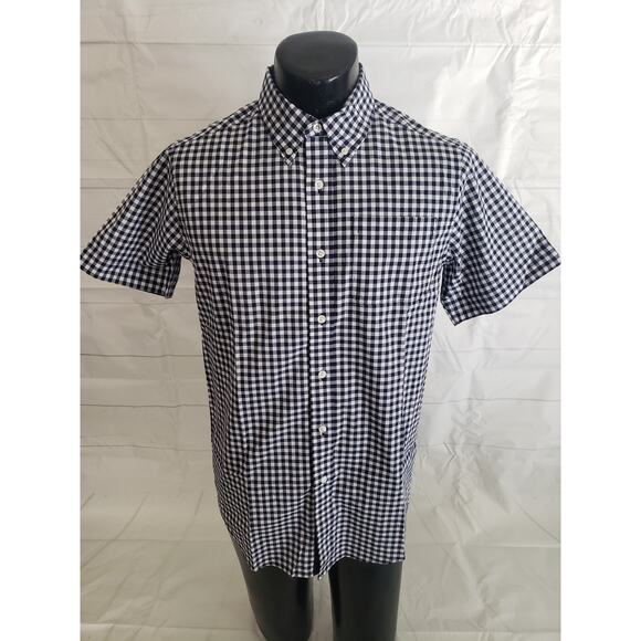 HPI Shirt Men's Medium Navy & White Check Button Up Short Sleeve MINT‼️ # - Picture 1 of 10